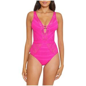 Becca New Color Play Plunge One Piece Swimsuit Women’s Large Pink Beachwear